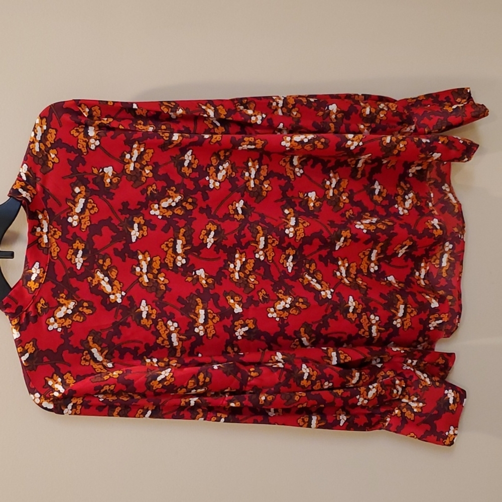 Ann Taylor Silky Red Floral Blouse